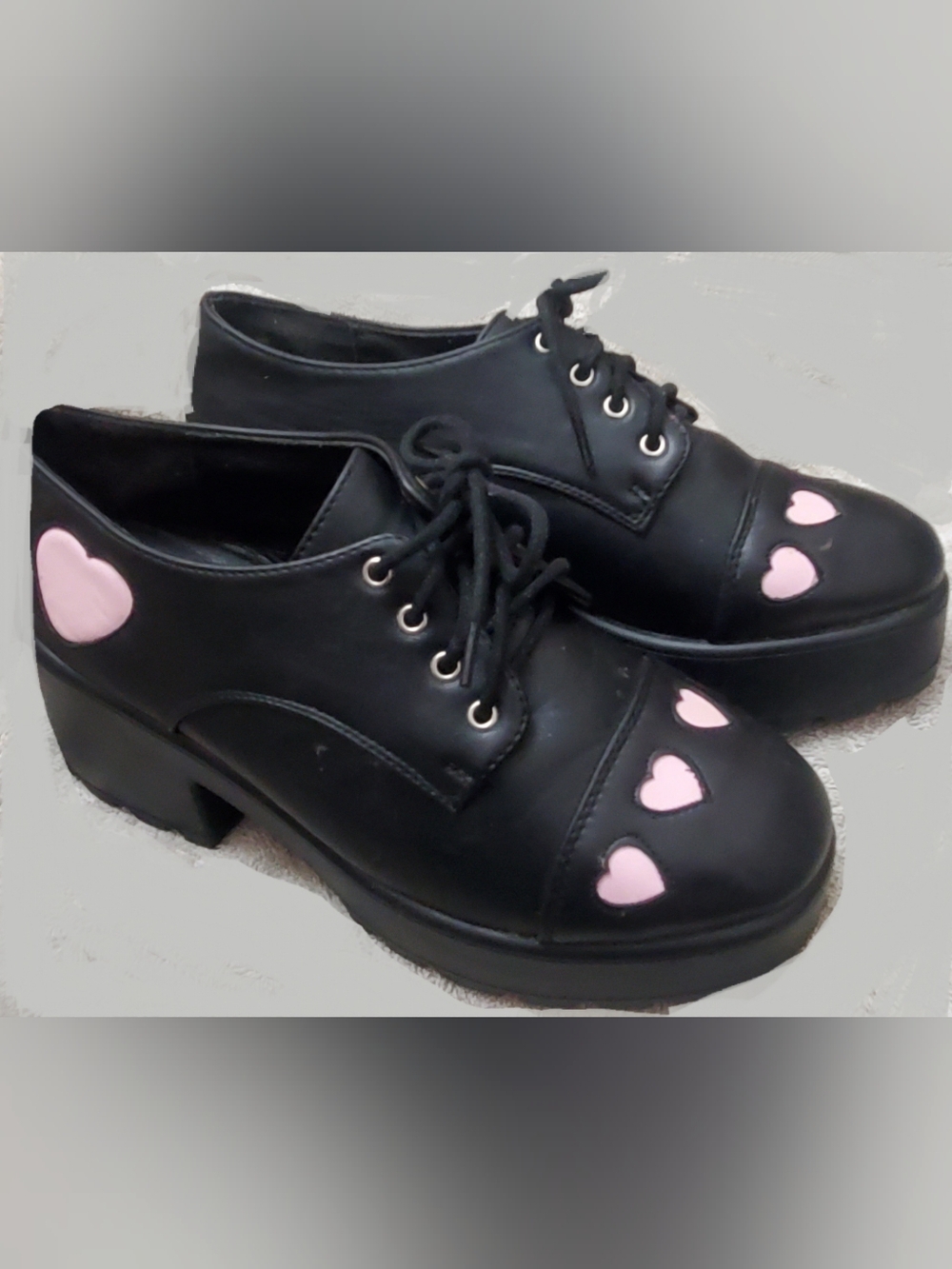 Koi Footwear Tennin Heart Platform Oxfords Black & Pink Size US 7 || UK 5